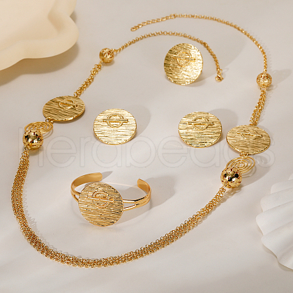 Exquisite Zinc Alloy Flat Round Cuff Bangle & Earrings & Multilayer Tassel Necklaces & Rings Set for Women OM1652-1