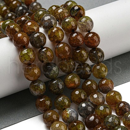 Faceted Natural Dragon Veins Agate Beads Strands G-F447-12mm-L09-1