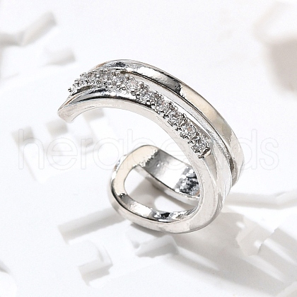 Brass Clear Cubic Zirconia Cuff Earrings EJEW-Q025-04P-1