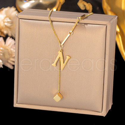 304 Stainless Steel Cube Initial Pendant Necklaces FS-WG9AF3A-05-1