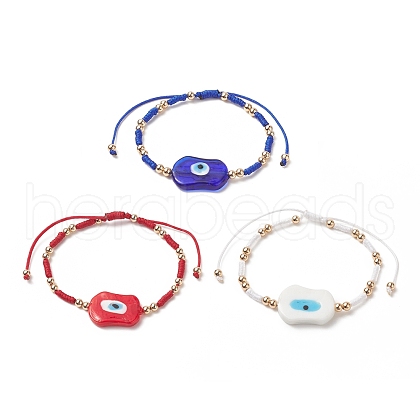3Pcs 3 Color Evil Eye Lampwork & Glass Seed Braided Bead Bracelets Set for Women BJEW-JB09250-1
