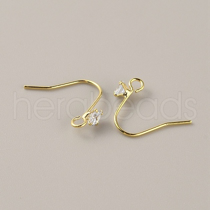 Brass Micro Pave Clear Cubic Zirconia Earring Hooks KK-WH0047-96G-1