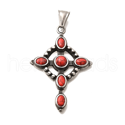 304 Stainless Steel Pave Dyed Synthetic Turquoise Pendants STAS-R140-05AS-06-1