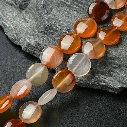Flat Round Gemstone Natural Red Agate Stone Beads Strands G-S110-14mm-03-1