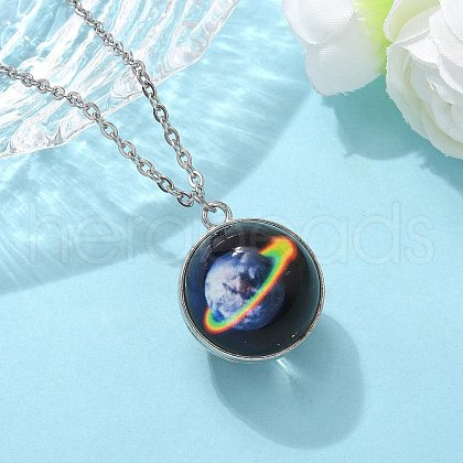 304 Stainless Steel Glass Space Pendant Necklaces NJEW-JN05192-02-1