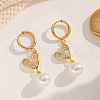 Heart 316L Surgical Stainless Steel & Clear Cubic Zirconia & Plastic Pearl Pendant Necklace & Hoop Earrings Sets for Women FS-WG3CC1B-01-3