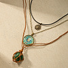 Synthetic Turquoise Macrame Pouch and Alloy Glass Sun Pendant 3 Layer Necklaces for Women FS-WG9A89D-01-3