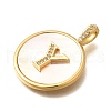 Rack Plating Brass Micro Pave Clear Cubic Zirconia Pendants with Shell KK-M309-42G-Y-3