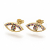 Brass Micro Pave Colorful Cubic Zirconia Stud Earrings EJEW-S208-039-2