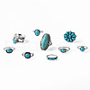 9Pcs Alloy with Synthetic Turquoise Finger Rings FS-WG21963-01-4