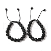 10mm Round Natural Black Onyx(Dyed & Heated) Braided Bead Bracelets BJEW-C067-01C-29-1