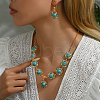 Middle Eastern Synthetic Turquoise & Iron Flower Pendant Necklace & Earrings Sets for Wedding PJ7760-4