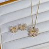 Bowknot Brass Micro Pave Clear Cubic Zirconia Pendant Necklace & Stud Earrings Sets FS-WGCEA70-01-4