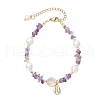 3Pcs Natural Quartz Crystal & Rose Quartz & Fluorite & Amethyst Chip Beaded Bracelsets BJEW-JB11917-3