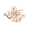 Flower Brass Micro Pave Clear Cubic Zirconia Connector Charms KK-M326-06-G02-2