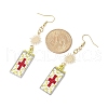 Rectangle with Cross Glass Seed Beads Dangle Earrings EJEW-MZ00412-02-4