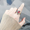 Flower Brass Micro Pave Clear Cubic Zirconia Adjustable Cuff Rings for Women FS-WG34798-02-2