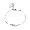 304 Stainless Steel Feather Link Bracelets for Women BJEW-A036-17P-2