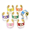 Brass Enamel Cuff Rings RJEW-T018-04G-NF-1