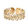 304 Stainless Steel Leaf Wrap Open Cuff Ring RJEW-T023-63G-1