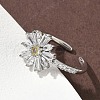 Flower Brass Micro Pave Cubic Zirconia Cuff Rings for Women RJEW-A069-01A-P-2
