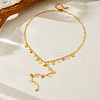 304 Stainless Steel & Glass Heart Tassel Y Necklaces for Women NJEW-B132-03G-2