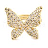 Butterfly Rack Plating Brass Micro Pave Cubic Zirconia Adjustable Rings for Women RJEW-Z059-13G-2