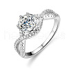 Rhodium Plated 925 Sterling Silver Pave 6.5x3.9mm Cubic Zirconia Finger Rings for Women WG8D969-13-4