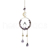 Wire Wrapped Natural Amethyst Chips & Brass Ring Pendant Decorations HJEW-TA00102-01-1