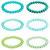 6Pcs 6 Styles 8mm Glass Round Beaded Stretch Bracelet Sets BJEW-TAC0025-3