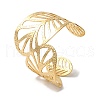 Stainless Steel Hollow Leaf Open Cuff Bangles for Women BJEW-G719-11G-1
