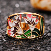 Flower Pattern Brass Enamel Finger Rings FS-WGFE972-03-4