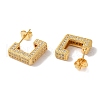 Square Box Design Brass Micro Pave Clear Cubic Zirconia Stud Earrings for Women EJEW-A110-07G-3
