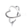 Hollow Out Heart 304 Stainless Steel Open Cuff Ring for Women RJEW-E073-07P-1
