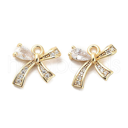 Brass Micro Pave Clear Cubic Zirconia Charms KK-C054-04G-1