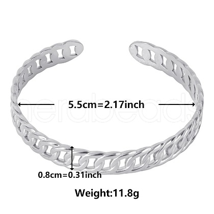 Non-Tarnish Elegant and Stylish Design Curb Chain Shape 304 Stainless Steel Cuff Bangles for Women YM3524-1-1
