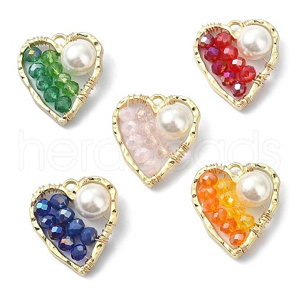 5Pcs 5 Color Glass & Natural Shell Beaded Pendants PALLOY-TA00076-1
