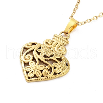 Heart with Flower 304 Stainless Steel Pendant Necklaces NJEW-G083-02E-G-1