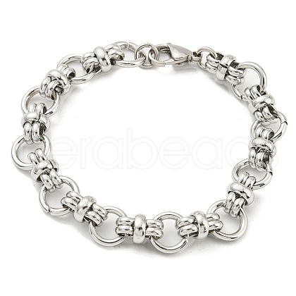 304 Stainless Steel Ring Link Chain Bracelet BJEW-C042-09P-1