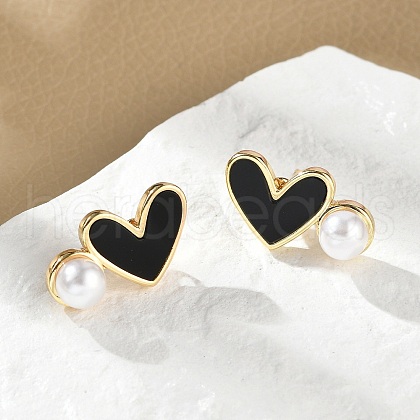 Heart Brass Stud Earrings EJEW-C141-01G-01-1