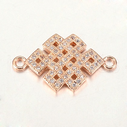 Chinese Knot Connector Brass Micro Pave Cubic Zirconia Links ZIRC-I017-04RG-1