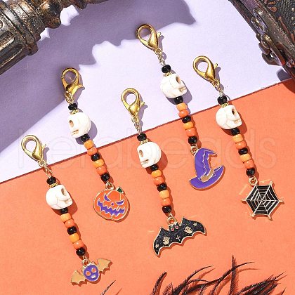 Halloween Theme Alloy Enamel Pendant Decorations HJEW-MZ00286-1