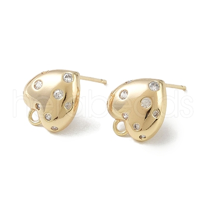 Brass Micro Pave Cubic Zirconia Stud Earring Findings EJEW-H006-02G-1