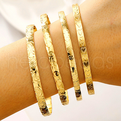 4Pcs 4 Styles Heart/Rhombus/Flower Pattern Alloy Bangles for Women FS-WGBCD58-01-1