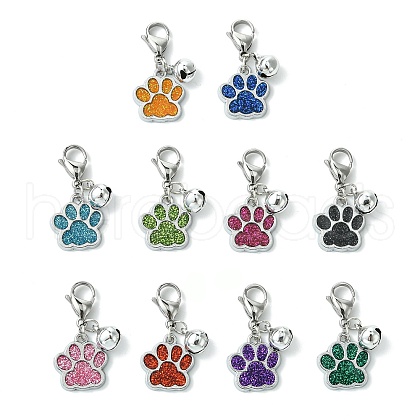 10Pcs 10 Colors Glitter Dog Paw Print Alloy Enamel Pendant Decoration HJEW-JM02272-1