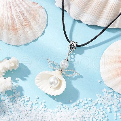 Clam Shell Pendant Necklaces NJEW-MZ00111-02-1