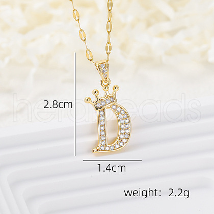 Brass Micro Pave Clear Cubic Zirconia Crown Initial Pendant Necklaces FS-WGD727C-04-1