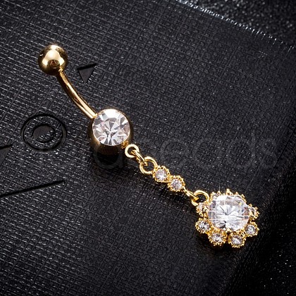 Brass Cubic Zirconia Navel Ring AJEW-EE0004-32A-1