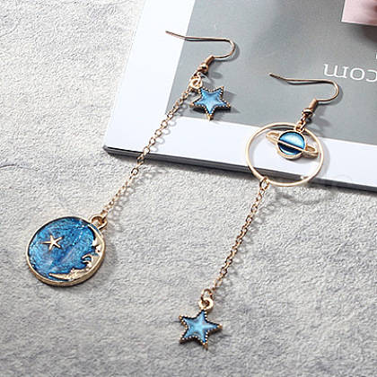 Enamel Moon & Planet Asymmetrical Earrings MOST-PW0001-054D-1
