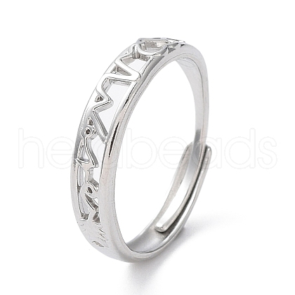 Non-Tarnish 304 Stainless Steel Hollow Heart Beat Adjustable Rings RJEW-D006-14P-1